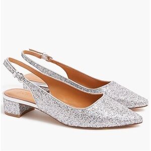 J.Crew Sparkle Glitter Silver Slingback Flats